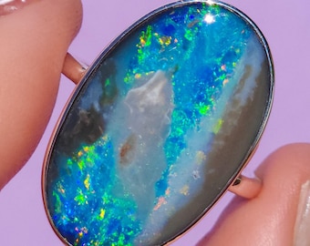 Australian opal doublet ring / Size 9 1/4 / Australian Crystal opal / Statement ring / Fine Jewelry
