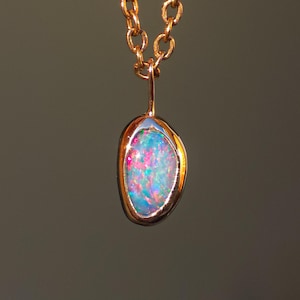 ZINNIA | 14K Rose Gold Coober Pedy Opal Doublet Necklace, Pink Opal Pendant