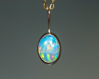 CAPRI | 14K Gold Solid Coober Pedy Opal Necklace, Minimalist Jewelry, Australian
