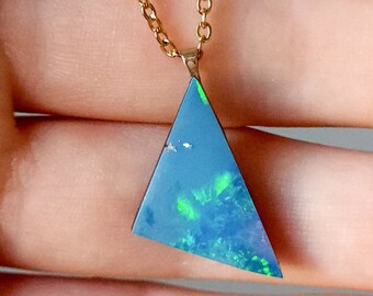 UKIYO | 14K Gold Bail Australian Coober Pedy Opal Doublet Pendant, Genuine Artisan Handmade Jewellery, Gold Opal Pendant | PRA8