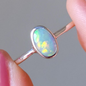 Australischer Opal Ring / GRÖSSE 18, Silber Ring / Coober Pedy Opal Ring / Kristall Opal Ring