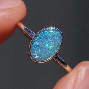 Australischer Opal Doubletten Ring / Größe US 7 3/4 / 925er Silber / Minimal Ring / Edelstein Ring / Coober Pedy Opal / Crystal Opal