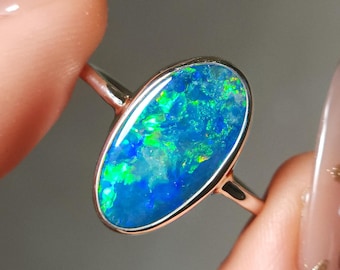 FLOWER | Coober Pedy opal ring / Size 8 1/2 / Australian Crystal opal doublet / Minimalist ring / dainty jewelry