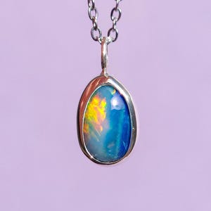 FIREFLY | Australian opal doublet pendant / Silver Opal necklace/ Coober Pedy opal/ minimalist jewelry / dainty charm