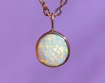 14K Rose Gold Solid Coober Pedy Opal pendant / Australian opal necklace / solid rainbow opal / rainbow solid opal / charm pendant
