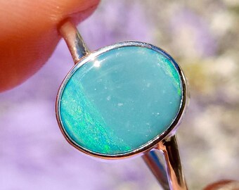 Australian opal ring / Size US 7 3/4 / Silver opal ring/ dainty Australian opal ring/ crystal opal ring/ Aqua opal/ minimalist rings