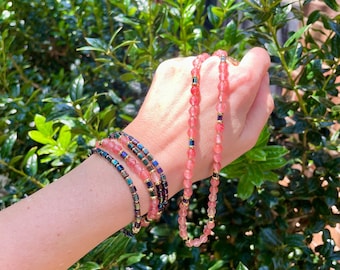 Pink Beaded Necklace and Stackable Bracelet Set, Fun Accessories Gift.