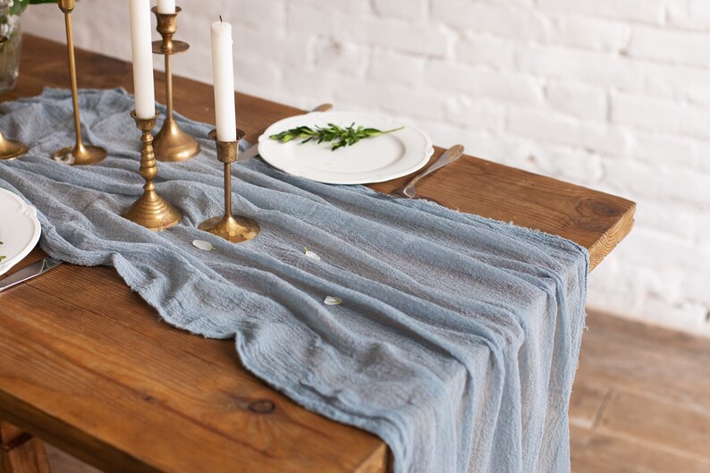 Dusty Blue Gauze runner Centerpiece Cheesecloth runner Rustic Etsy