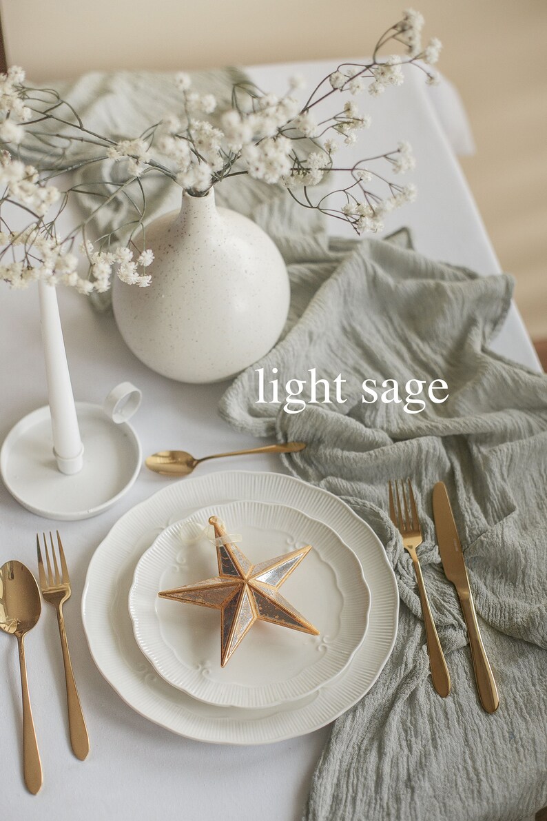 Sage Green Boho Wedding Sage Ceremony Decor Cheesecloth Table Etsy