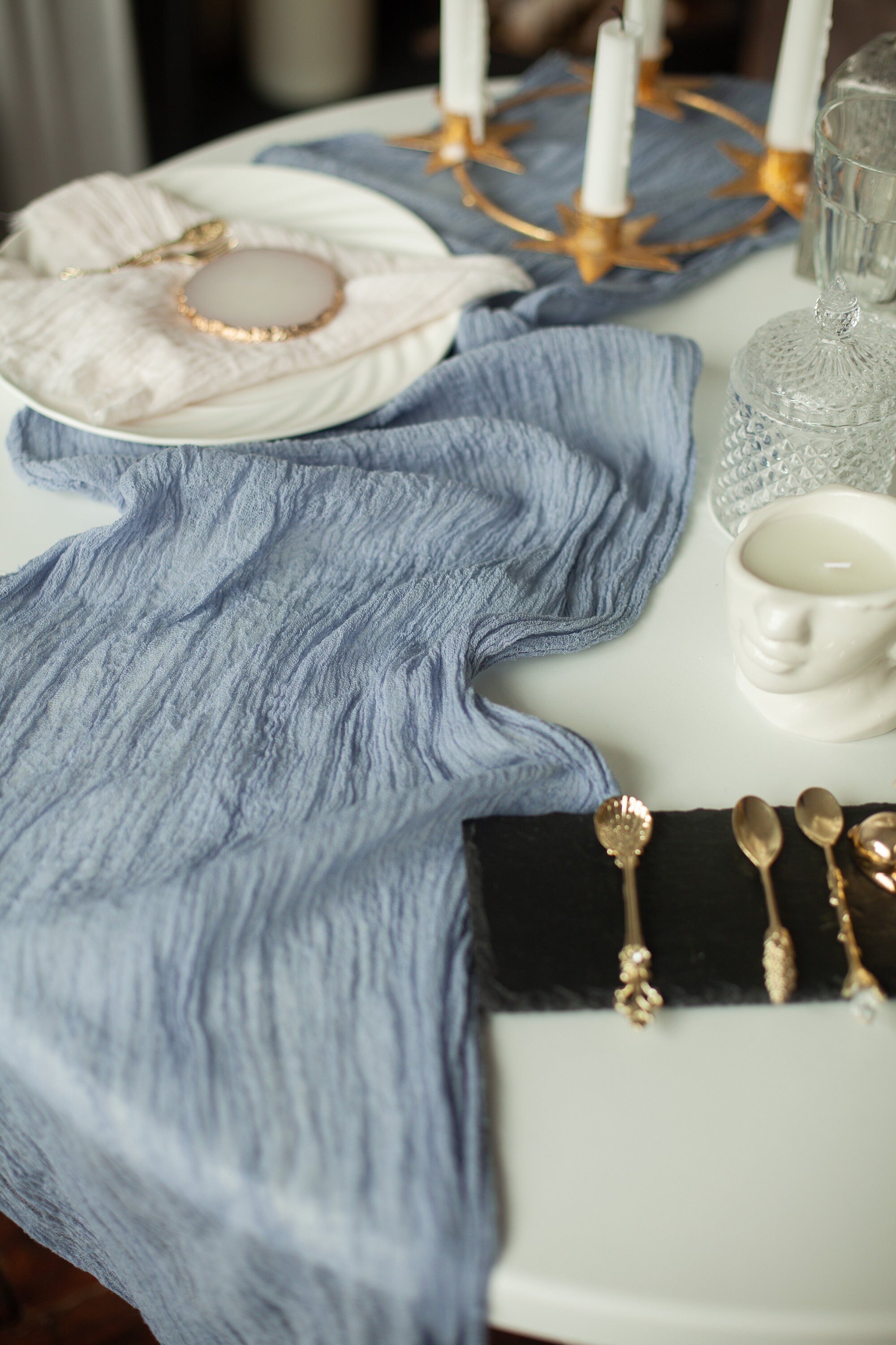 Gauze Table Runner Dusty Blue Wedding Gauze Runner Bridal Etsy UK