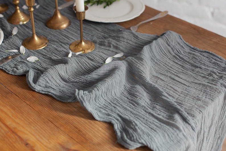 Grey Gauze Table Runnergrey Gauze Fabrictable Runner for Etsy