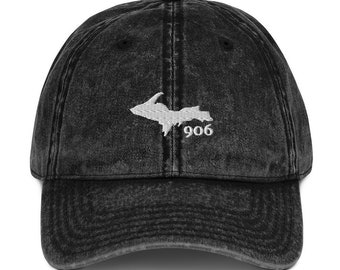 Yooper 906 Hat: Michigan Upper Peninsula Vintage Twill Cap