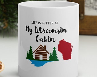 Wisconsin Cabin Mug | WI Lake House, Hunting Camp, Midwest Nature Gift, Coffee