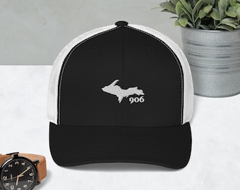 Yooper 906 Trucker Hat | Upper Peninsula Michigan Cap, UP North Hat, Yooper Gift, Michigan Apparel
