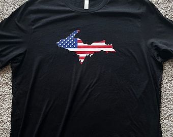 Yooper Unisex American Flag T-Shirt | Upper Peninsula Michigan Shirt, 906 Patriotic UP Tee, Yooper Gift, UP North Apparel