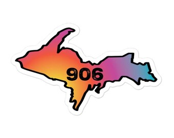 Yooper Michigan 906 Decal Sticker | Upper Peninsula Sunset Gradient Car Bumper Sticker, Laptop & Window Decals, Yooper Gifts Accessories