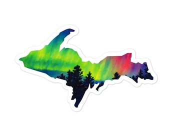 Aurora Borealis Yooper Car Decal | Northern Lights Upper Peninsula Michigan Sticker | 906 UP North Vinyl Window Decal