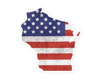 Wisconsin American Flag Car Decal | State of Wisconsin Patriotic Vinyl Sticker | USA Window & Laptop Decal
