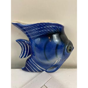 Vintage Blue Ceramic Wall Vase Fish Design