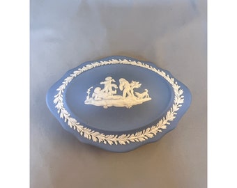 Vintage Wedgwood Blue Jasperware Lidded Trinket Box