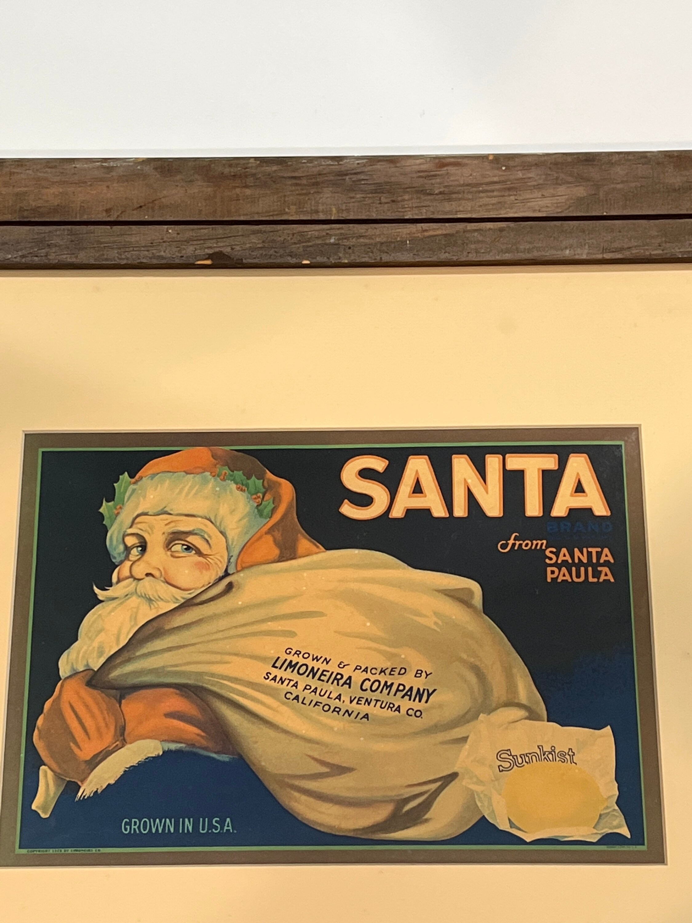 Vintage - 1928 Original Framed Santa Clause Lemon Box Crate Label