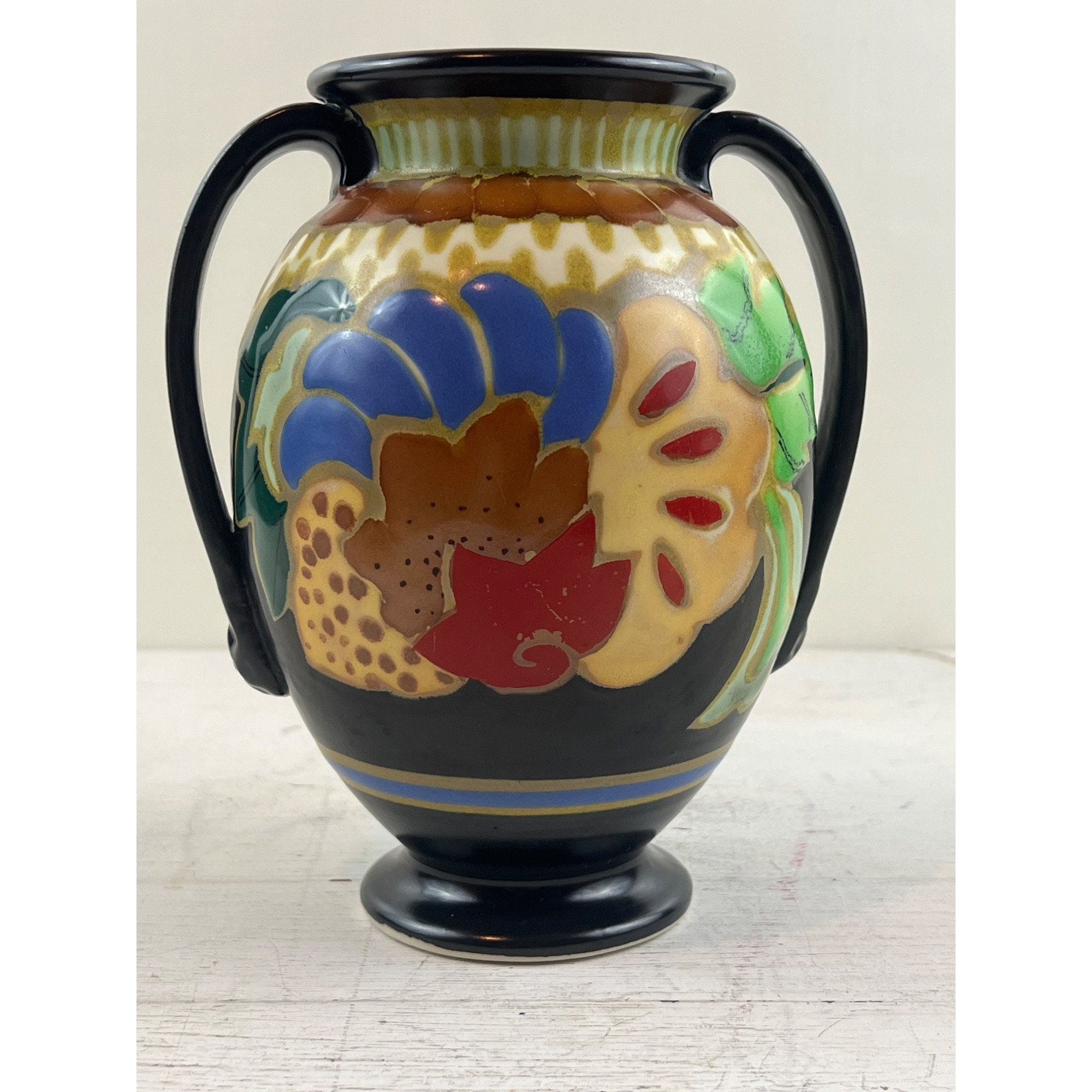 Vintage Art Deco Colorful Floral Japanese Pottery Vase - Etsy