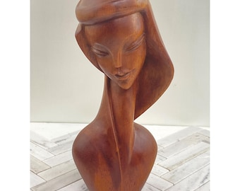 木製女性胸像彫刻 ヴィンテージの手彫り木製胸像 - 女性像 - Etsy 日本