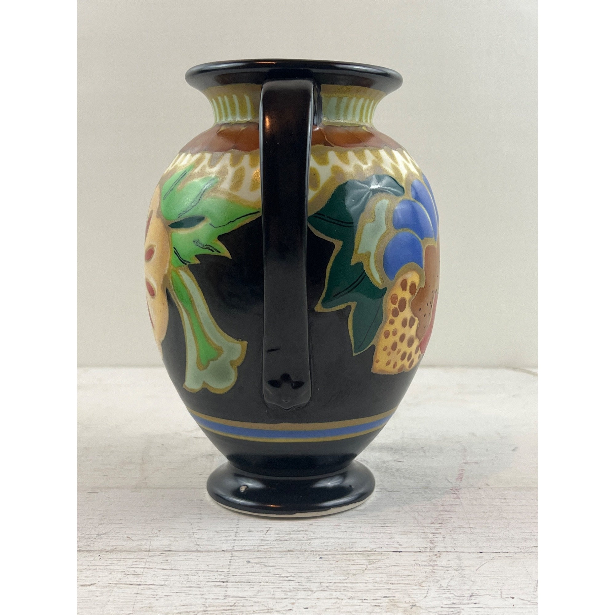 Vintage Art Deco Colorful Floral Japanese Pottery Vase - Etsy