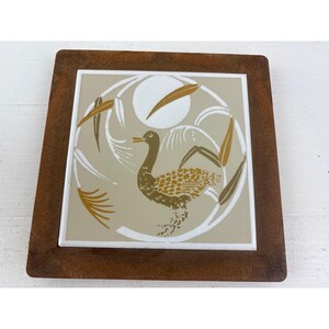 Vintage Made In Italy Ceramic Duck Tile Trivet With Rust-Colored Frame  7.5" H x 7.5" W