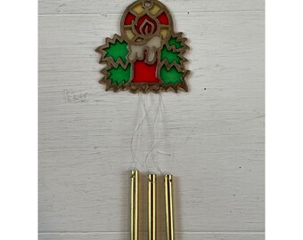 Vintage Stained Glass and Cast Metal Christmas Candles Wind Chime Japan Decoration