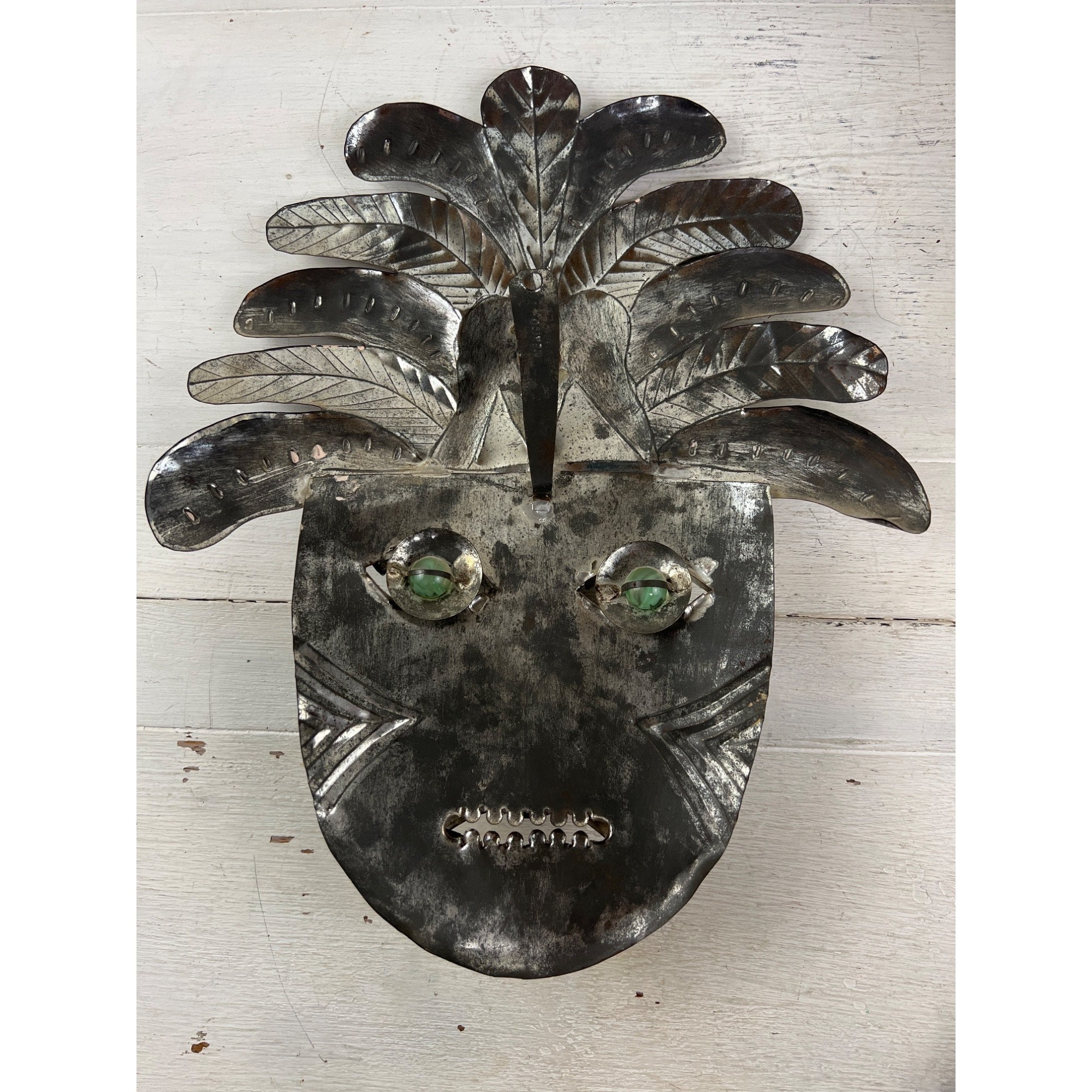 Vintage Mexican Metal Punch Mask Glass Eyes Folk Art Mexico - Etsy