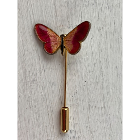 Vintage Red Butterfly Enamel Brooch Stick Pin - image 3