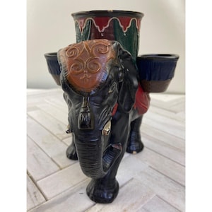 Antique 19th Century Elephant Pottery Match Box Humidor Tobacco Jar
