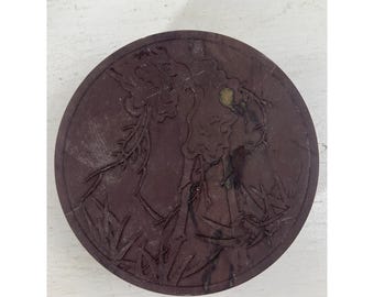 Vintage gesneden Chinese duan-stenen geleerde doos met deksel – bamboe en grenen motief