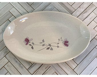 Bandeja ovalada de cerámica franciscana vintage - Variante "Rosa del desierto" / Motivo de flores silvestres