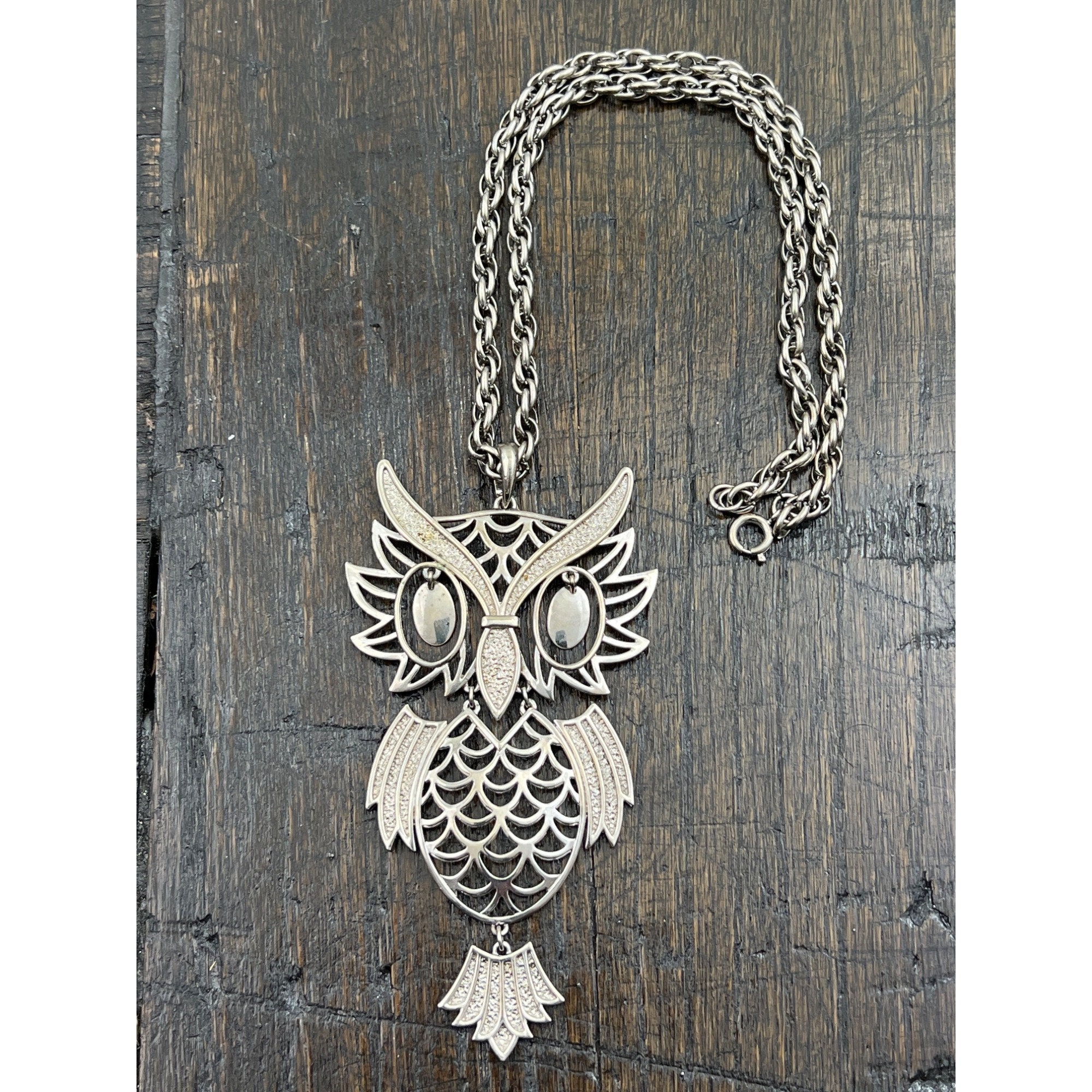 Vintage Silver Owl Pendant Necklace