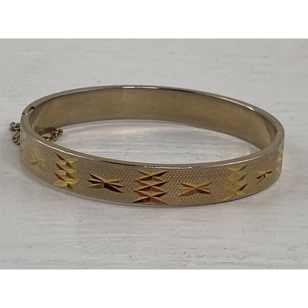 Bracelet Vintage Années 70/80 En Métal Doré à Charnière - Style Rétro Et Ouvrant