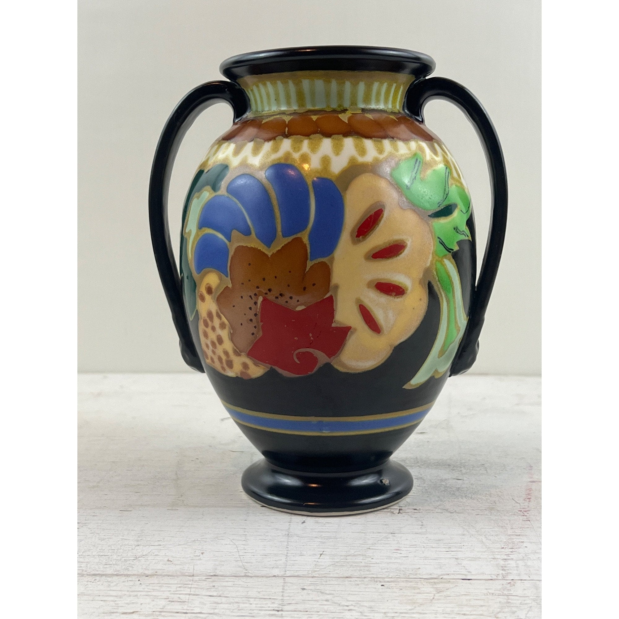 Vintage Art Deco Colorful Floral Japanese Pottery Vase - Etsy