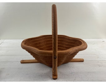Vintage Collapsible Oval Wooden Handmade Basket With Handle