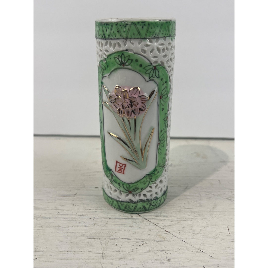 Vintage Porcelain Asian Candle Holder / Spill Holder W 3D Floral Design, 6 Etsy