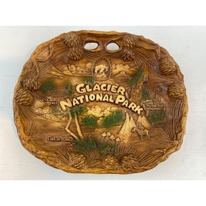 Vintage Glacier National Park Souvenir Wandschild aus Kunstholz und Kunstharz von Taco