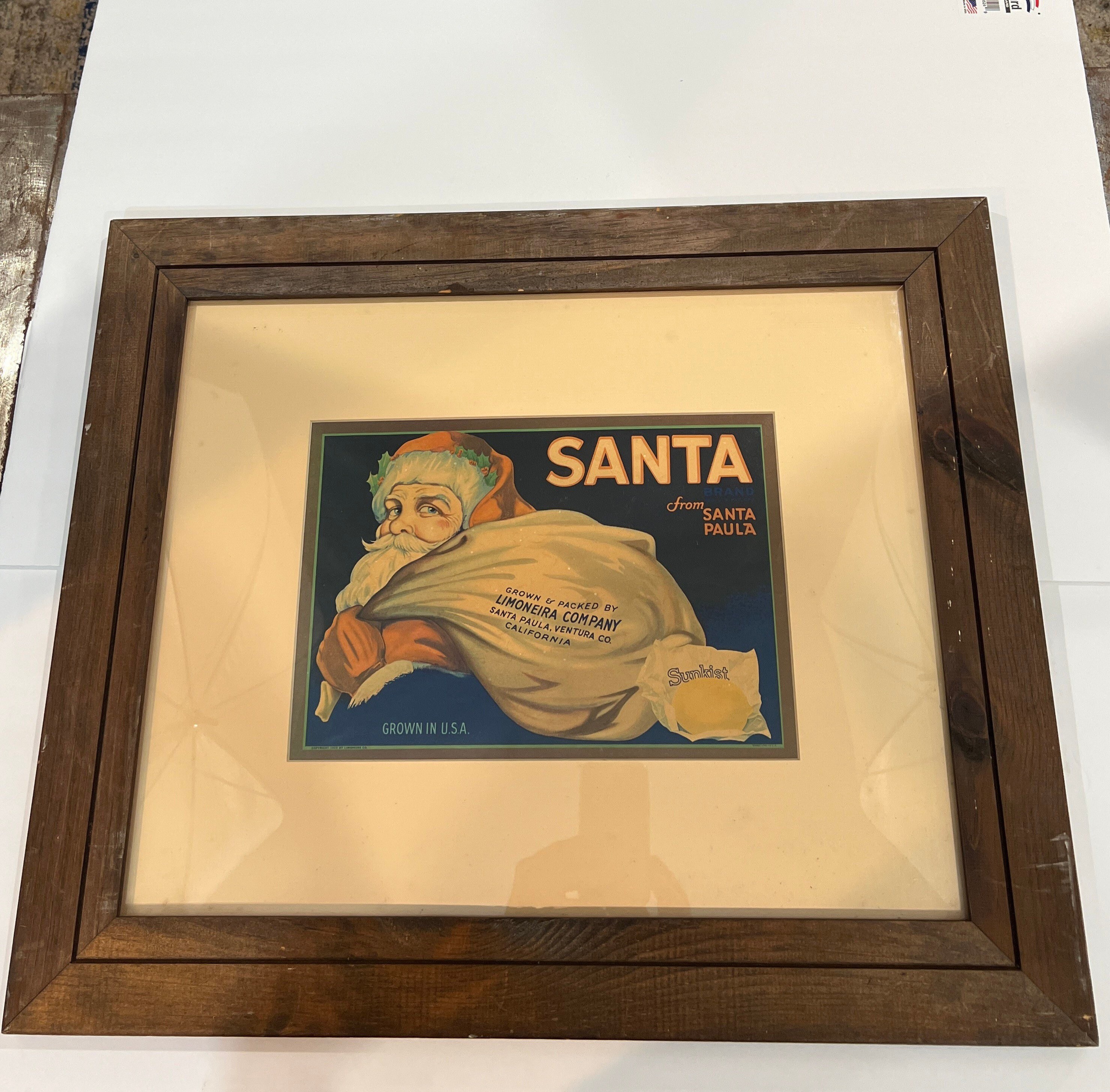 Vintage - 1928 Original Framed Santa Clause Lemon Box Crate Label