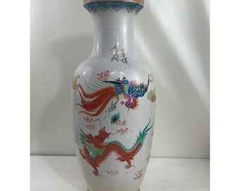 中国風の長い首の陶器の花瓶、花のデザイン、赤と金 - Etsy 日本