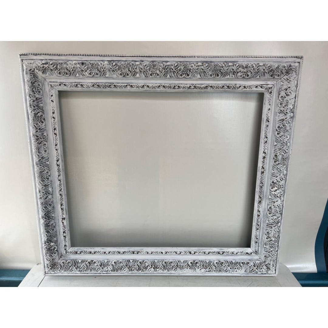 Vintage White Ornate Wood Picture Frame, 23 3/8” X 19.75” Frame Opening ...