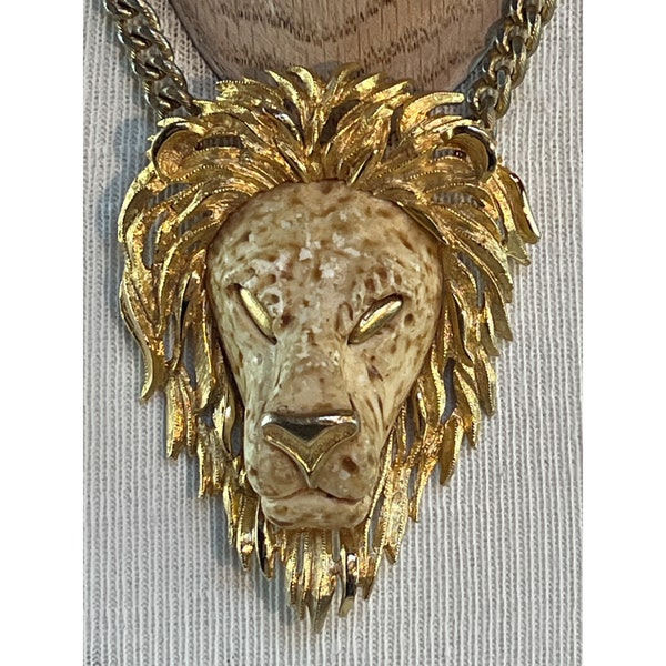 Vintage Luca Razza Lions Head Pendant Necklace, Signed