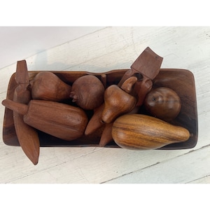 Vintage MCM Decor Teakhouten Fruitschaal & Houten Fruit