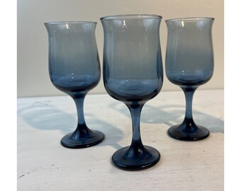 Vintage Libbey Tulip Dusky Blue Goblets, Set of 3
