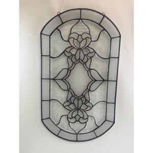 Decorative Geometric Beveled Stained Glass Panel Clear Flower Design