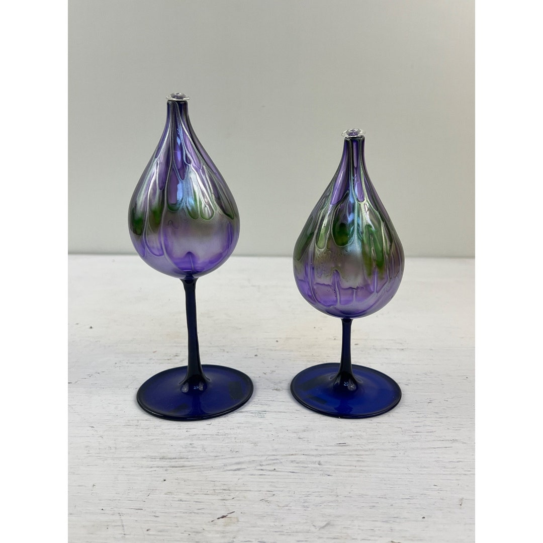 Vintage Pair of Handblown Glass Oil Candles With Wicks Etsy