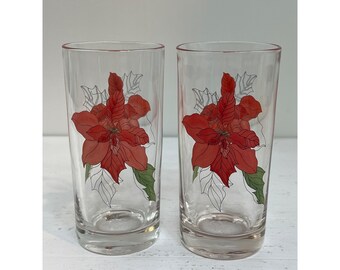 Vintage Crisal Portugal Mary Lou Goertzen Poinsettia Highball Glasses — Set of 2
